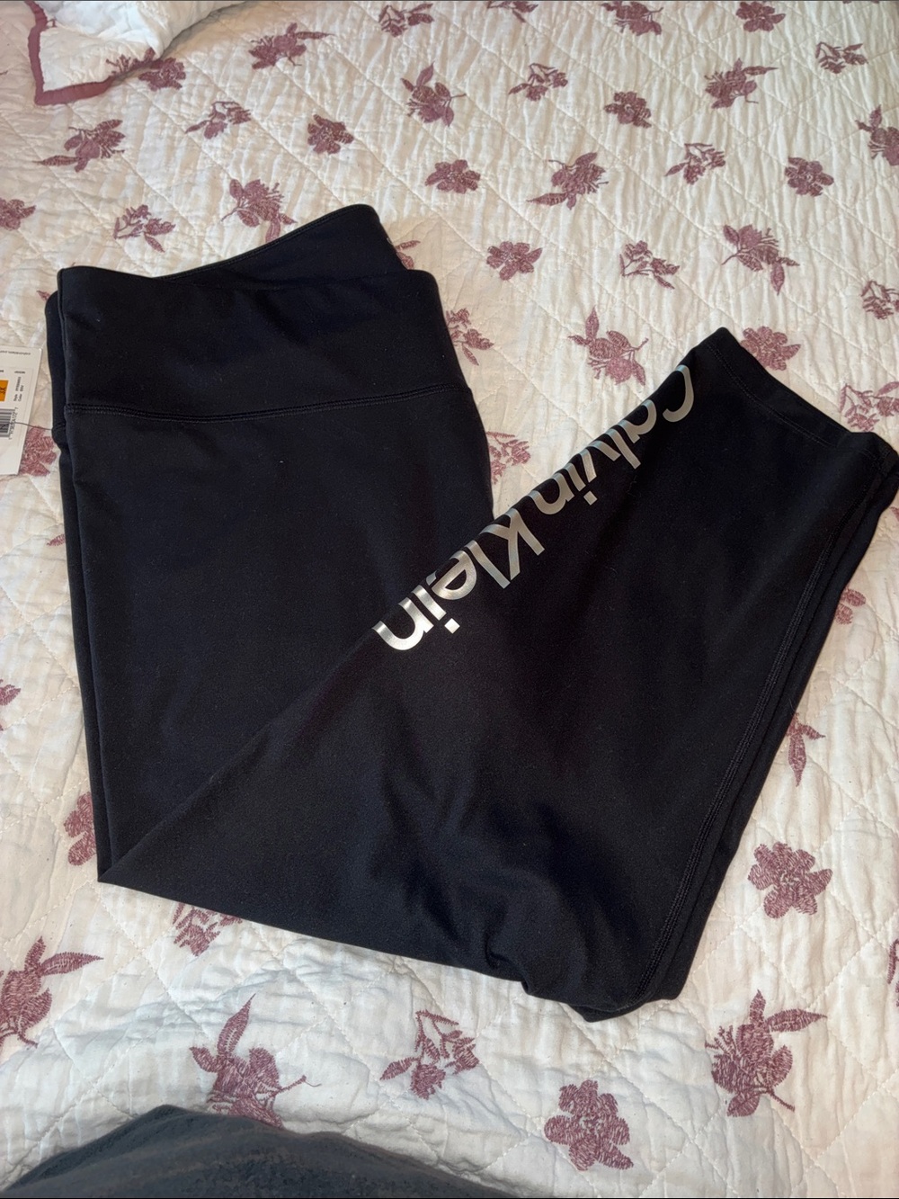 Calvin Klein Black Leggings with White Side Logo